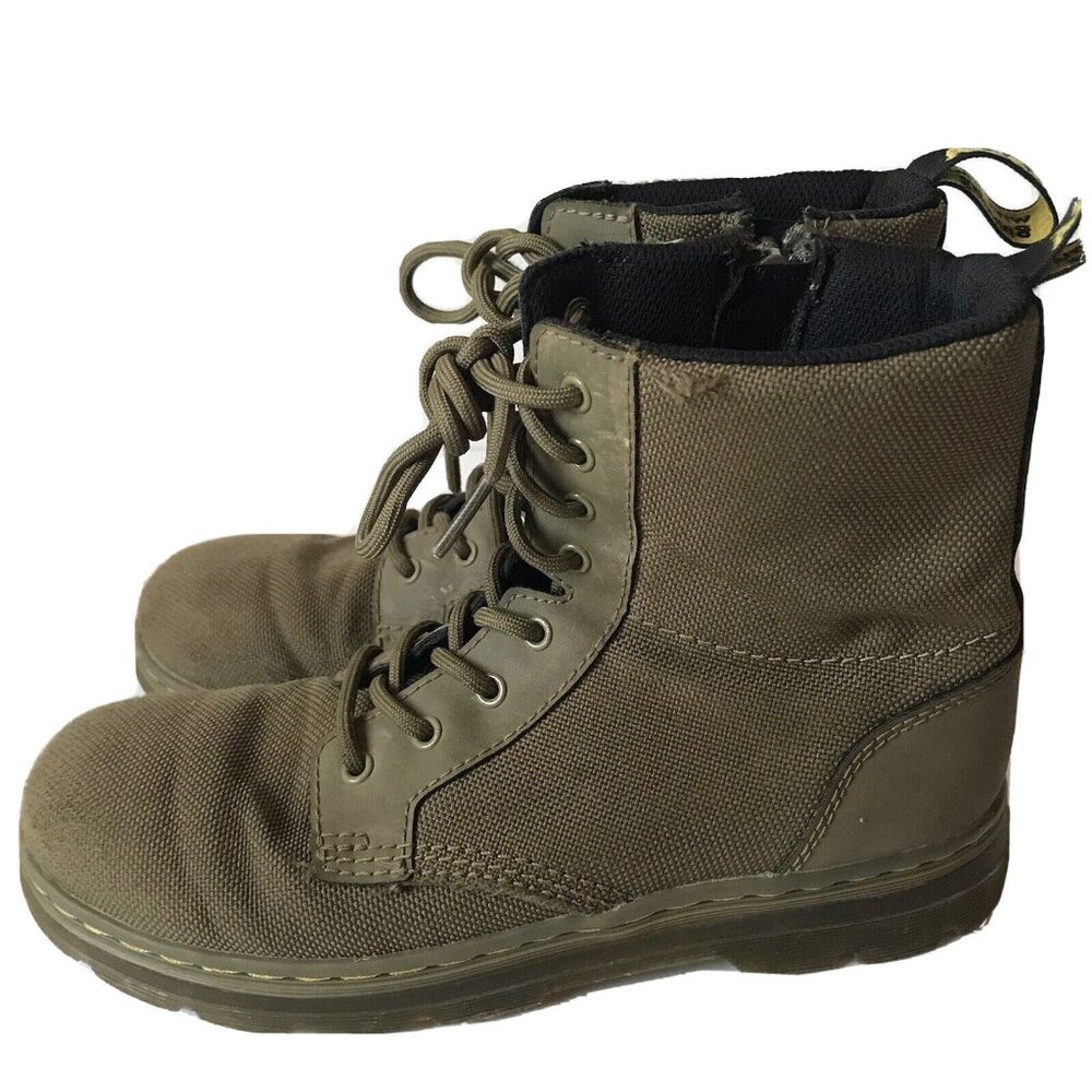 Dr Martens Combs combat army canvas tech boots olive green lace‎ up zip Kid 4M/5
